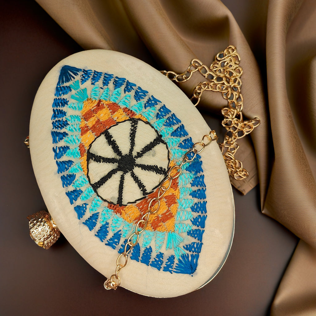 Hand Work Phulkari Clutch - Moonlit Eye