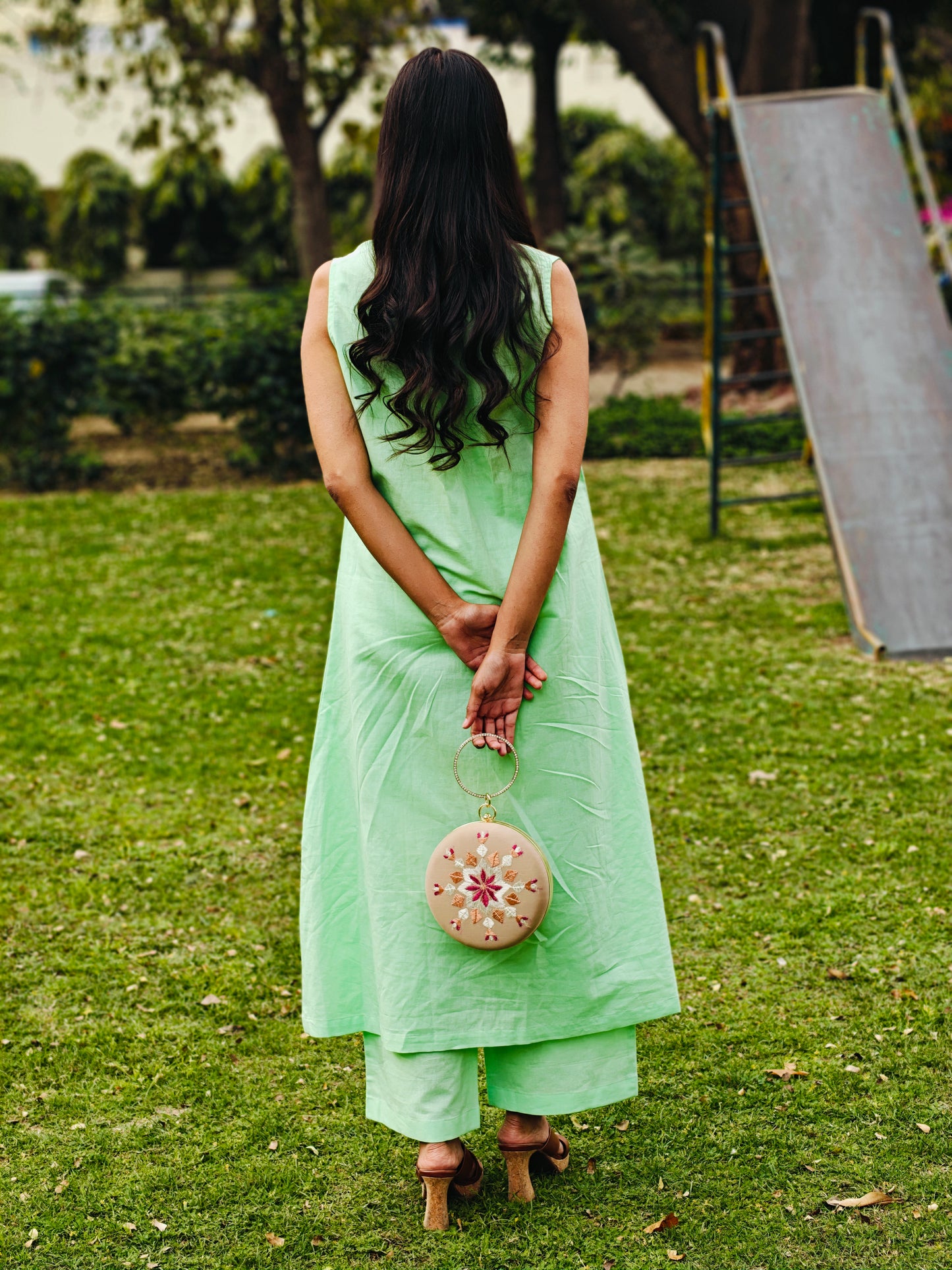 Pure Linen Palazo Pants - Pista Noor Green