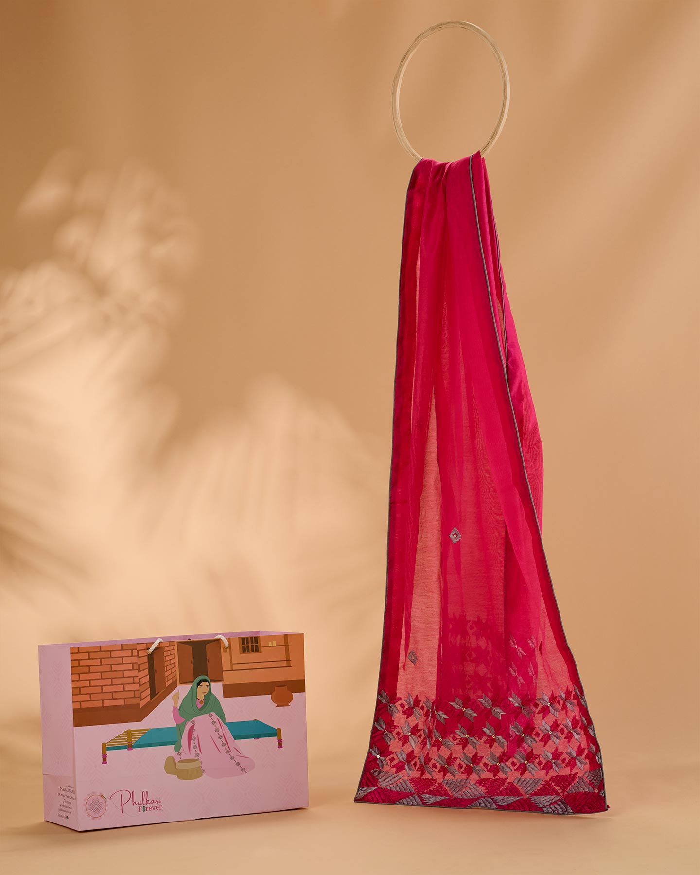 Pure Chanderi Hand Embroidered Phulkari Dupatta Stole - Majestic Magenta + multicolor + royal + antique + Artisanal + Punjab + Tradition + Women + MakeInIndia + Handicraft + Panjab + Rang + Colours + Girl Clothing + Fulkari + Threads + Colours + Colors + Embroidery + Handwork + Artisan + Stylish + Royalty + Royal + Decoration + Decor+ Heritage Punjab + NRI