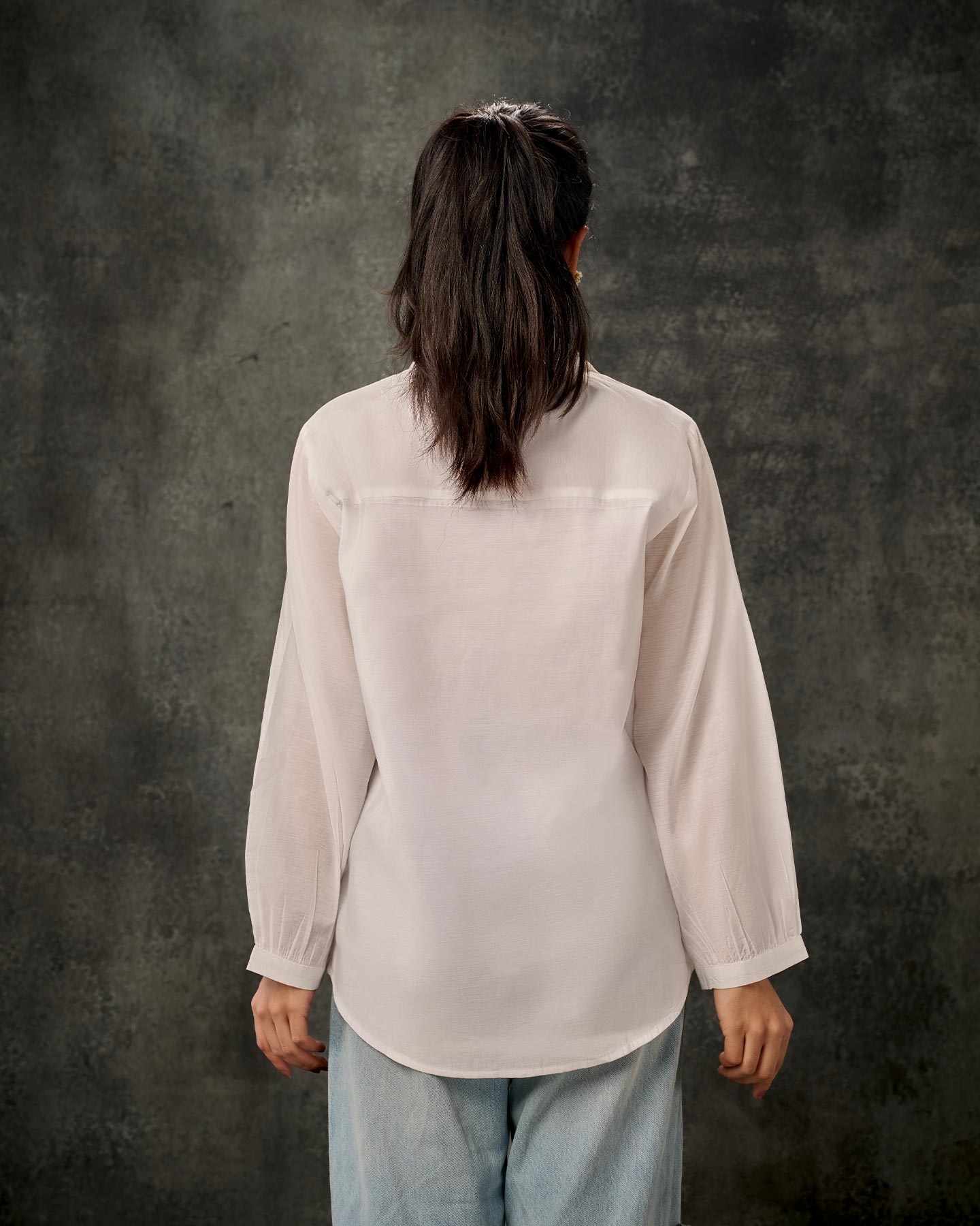 Pure Chanderi Hand Embroidered Phulkari Shirt - Ivory White Colours + Artisanal + Punjab + Tradition + Women + MakeInIndia + Handicraft + Blue Pink Green Motif