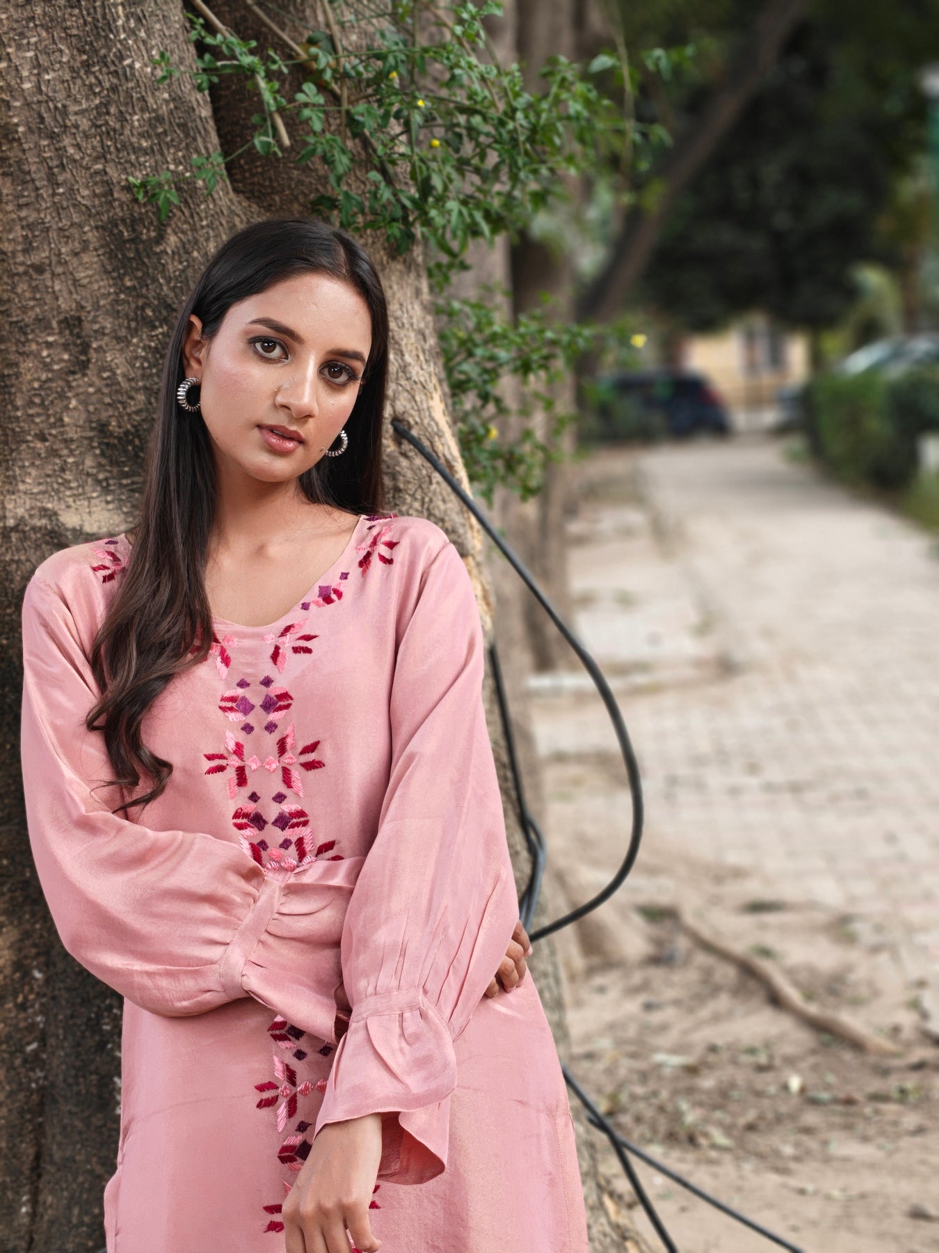 Pure soft tissue Hand Embroidered Phulkari Kurti - Blush Pink