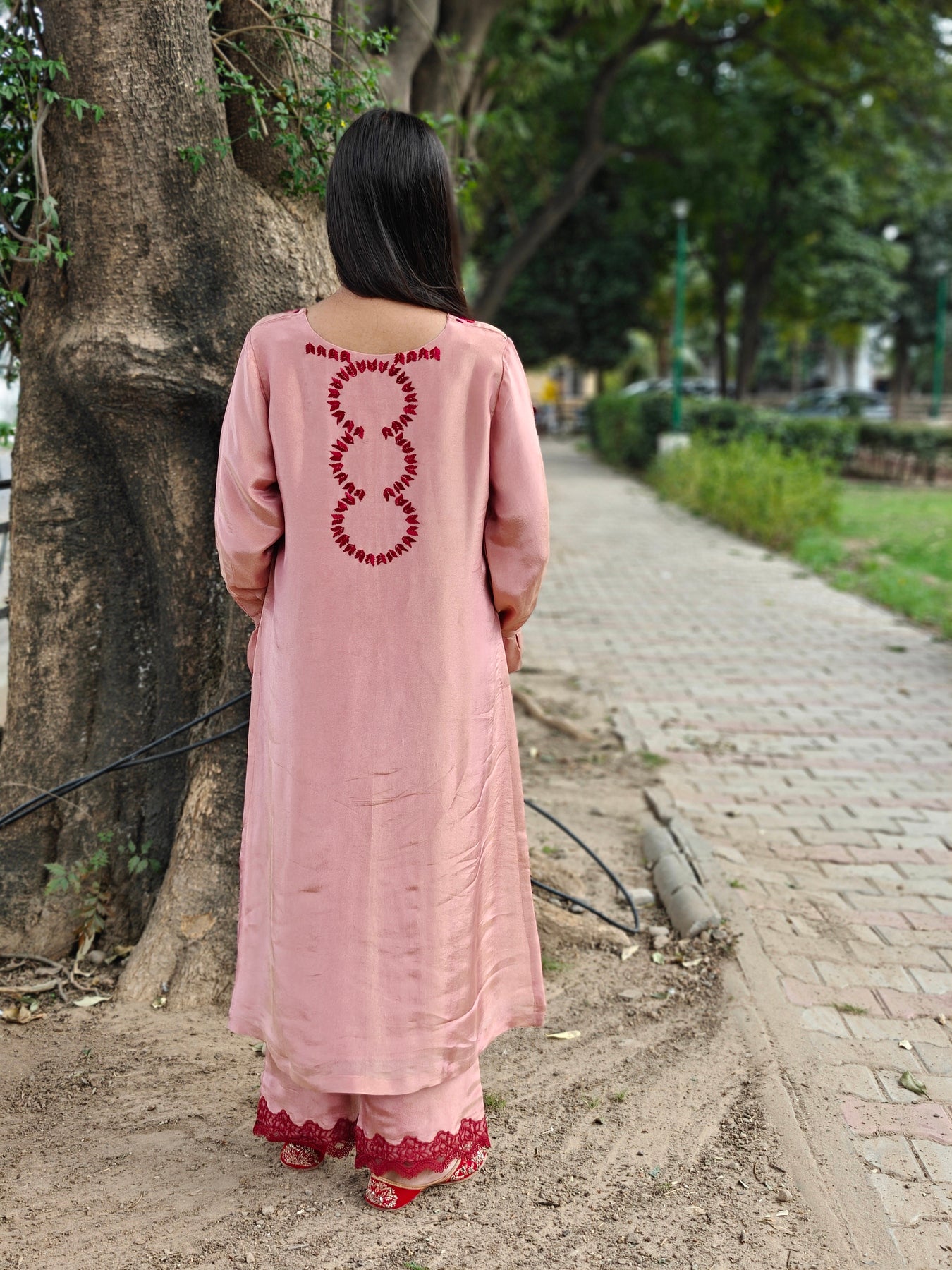 Pure soft tissue Hand Embroidered Phulkari Kurti - Blush Pink