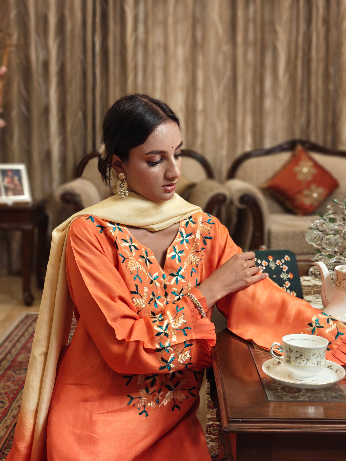 Pure Cotton Silk Triple Shaded Dupatta - Marigold Mirage