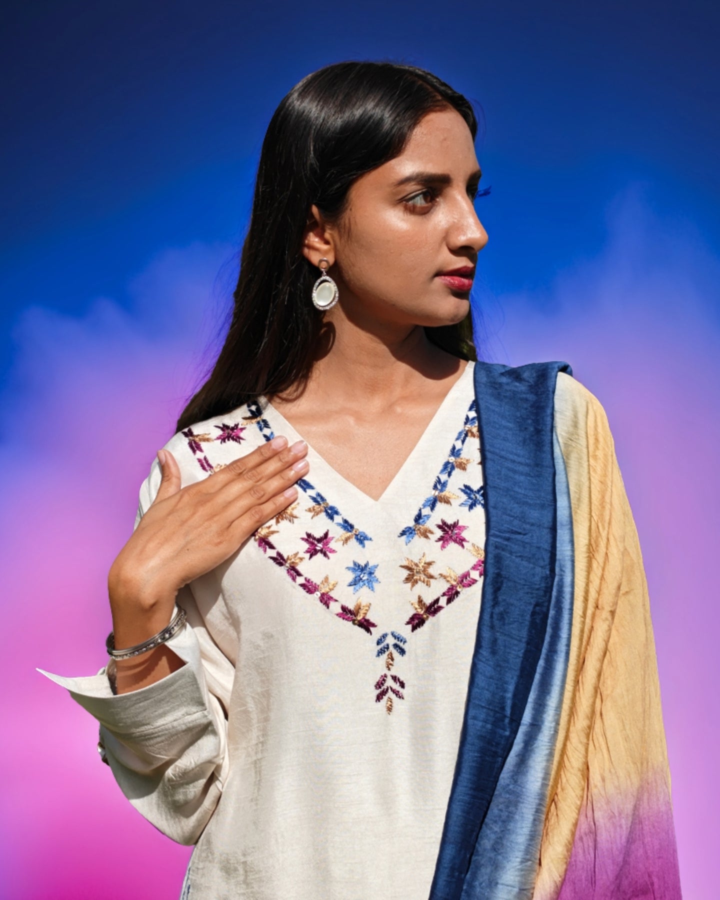 Pure Cotton Silk Hand Embroidered Phulkari Kurti - Noor-e-Gul