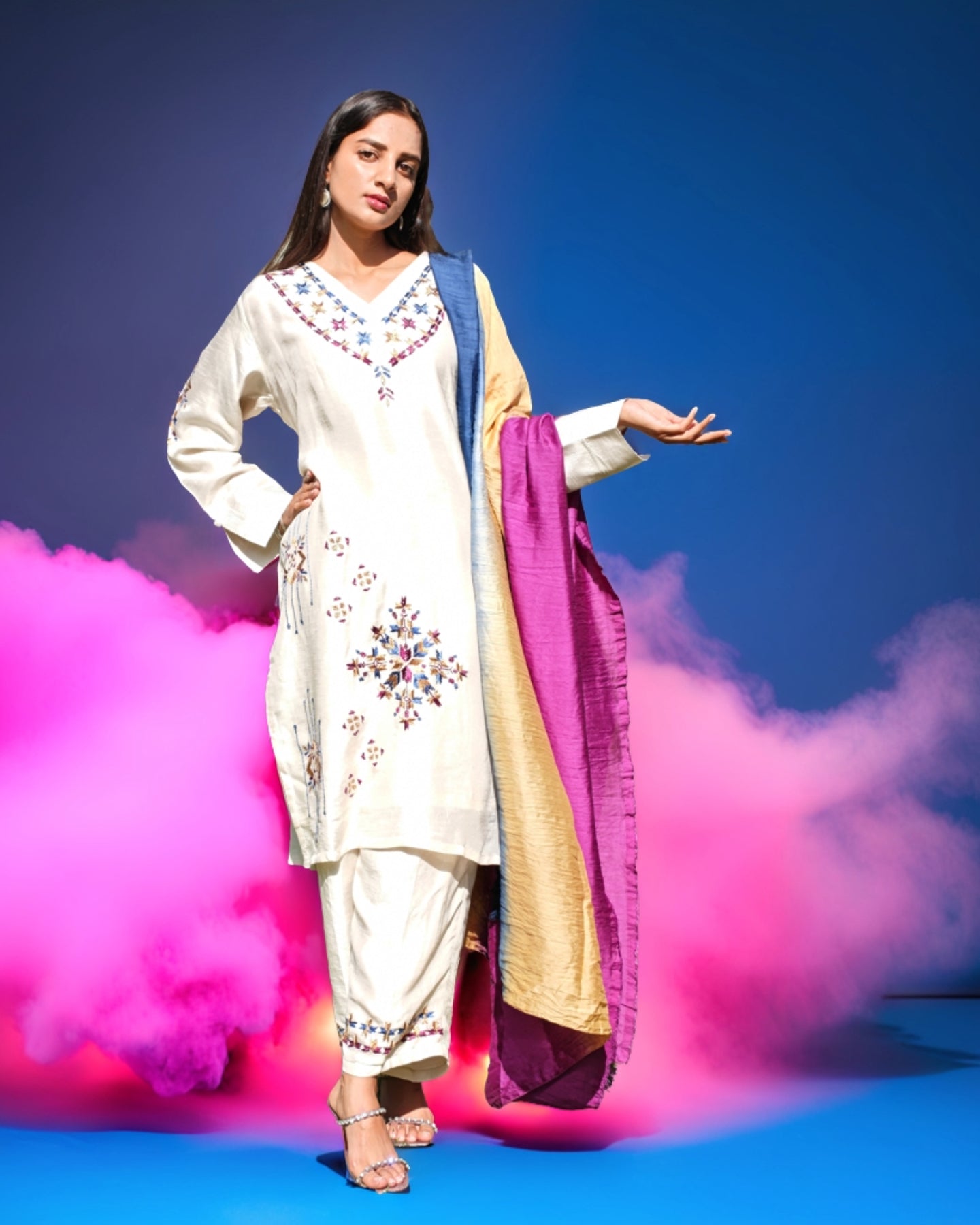 Pure Cotton Silk Triple Shaded Dupatta - Noor-e-gul