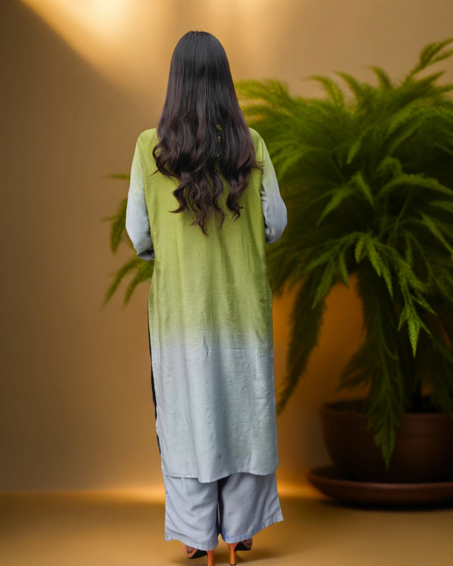 Pure Muslin Hand Work Phulkari Kurti Pant Set - Shaded affair