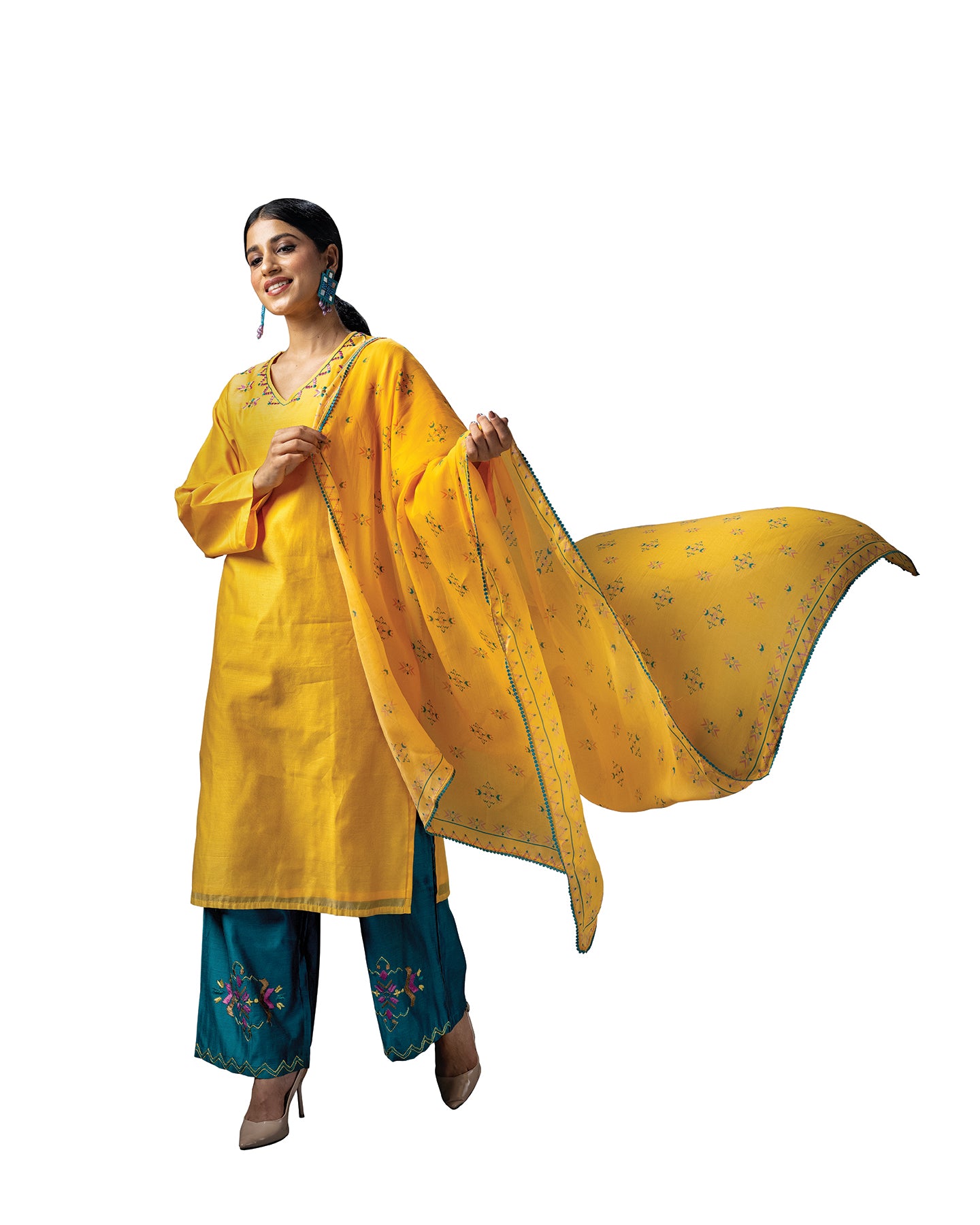 Pure Chanderi Hand Embroidered Phulkari Kurti - Daffodil Yellow + Artisanal + Punjab + Tradition + Women + MakeInIndia + Handicraft + Panjab + Rang + Colours + Girl Clothing + Fulkari + Threads + Colours + Colors + Embroidery + Handwork + Artisan + Stylish + Comfort wear + Royal + Elegant + Kurti + Pant + Dupatta + designer + best seller + luxury + niche + sophisticated + women + artisan + rare + exclusive