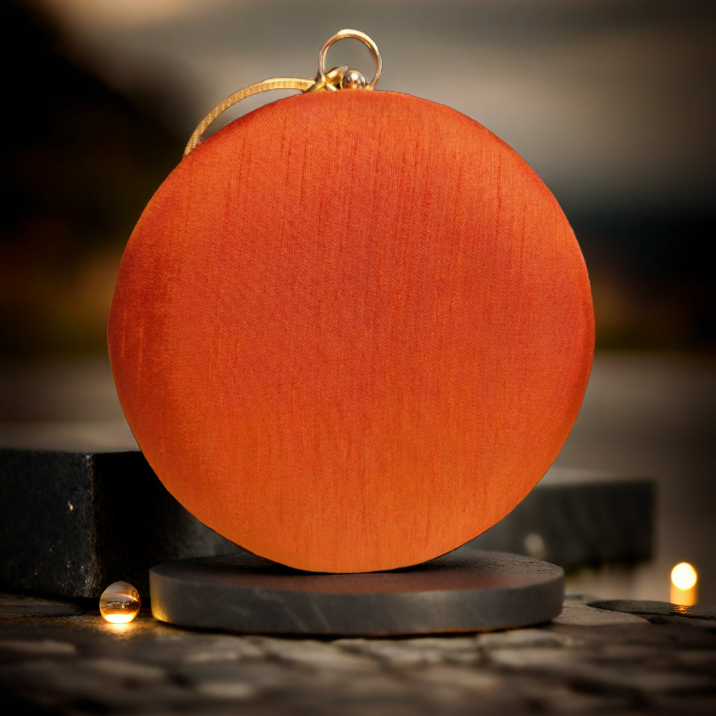 Hand Work Phulkari Clutch - Rust brown - Round