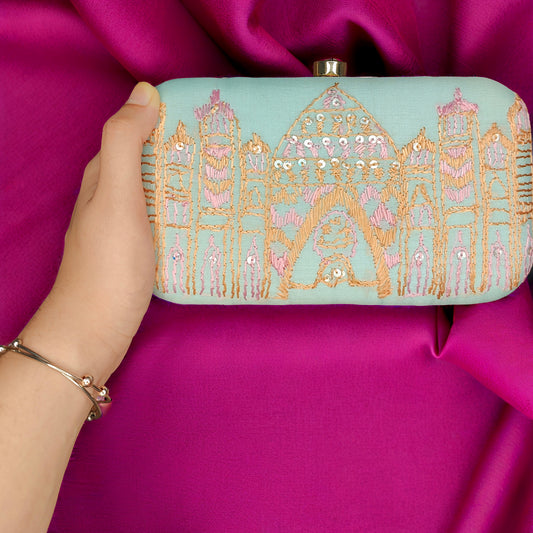 Hand Work Phulkari Clutch - Azure Castle
