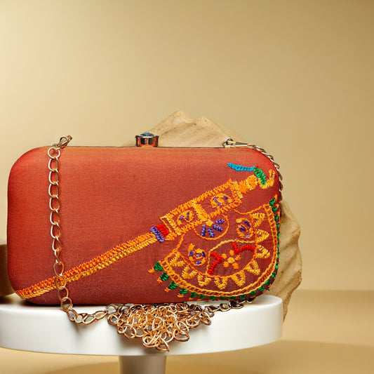 Hand Work Phulkari Clutch - Surkh Pakhi