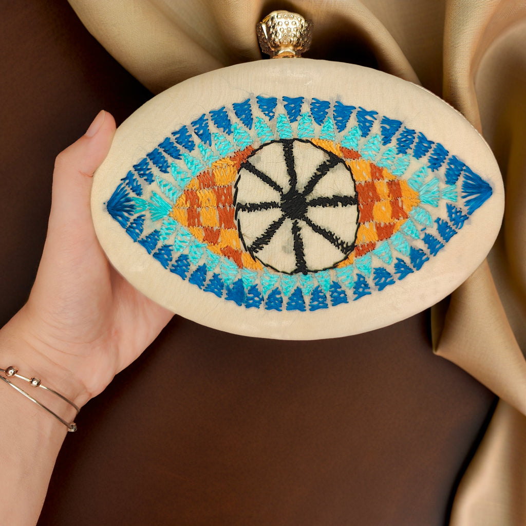 Hand Work Phulkari Clutch - Moonlit Eye