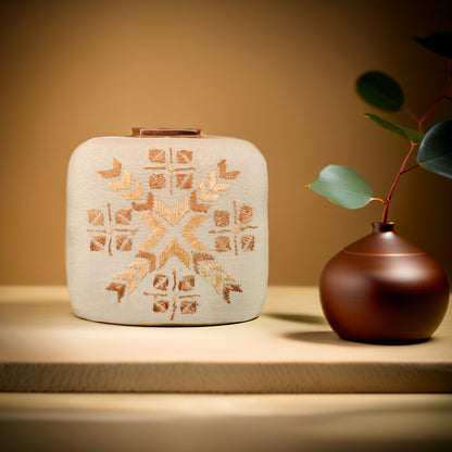 Hand Work Phulkari Clutch - Beige Golden - Square