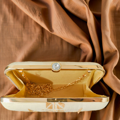 Hand Work Phulkari Clutch - Beige Golden - Rectangle