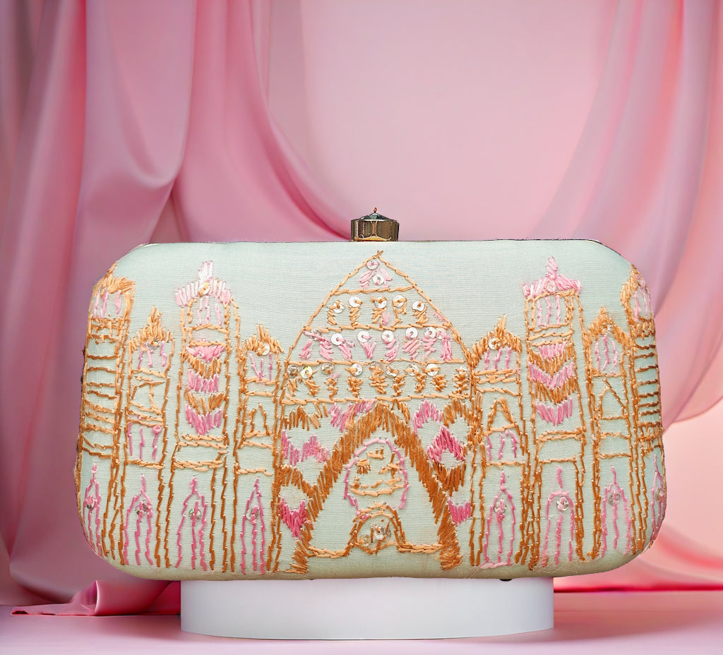 Hand Work Phulkari Clutch - Azure Castle
