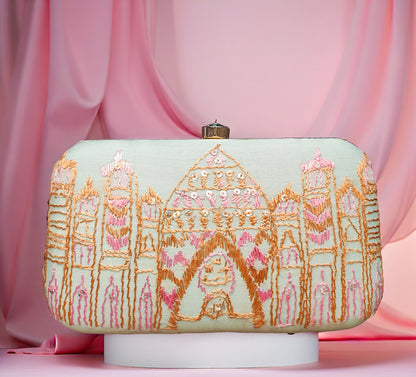 Hand Work Phulkari Clutch - Azure Castle
