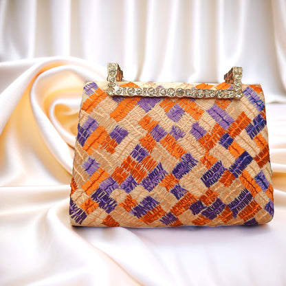 Hand Work Phulkari Clutch - Saffron Orchid 