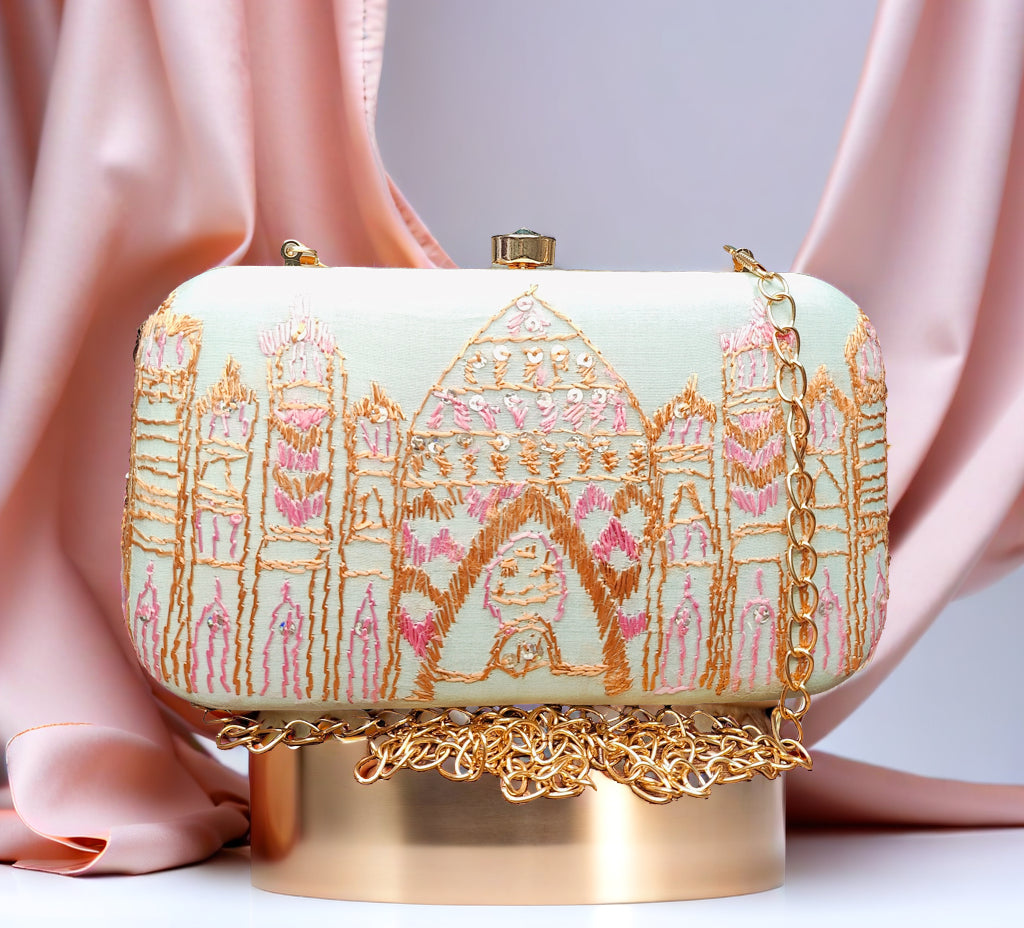 Hand Work Phulkari Clutch - Azure Castle