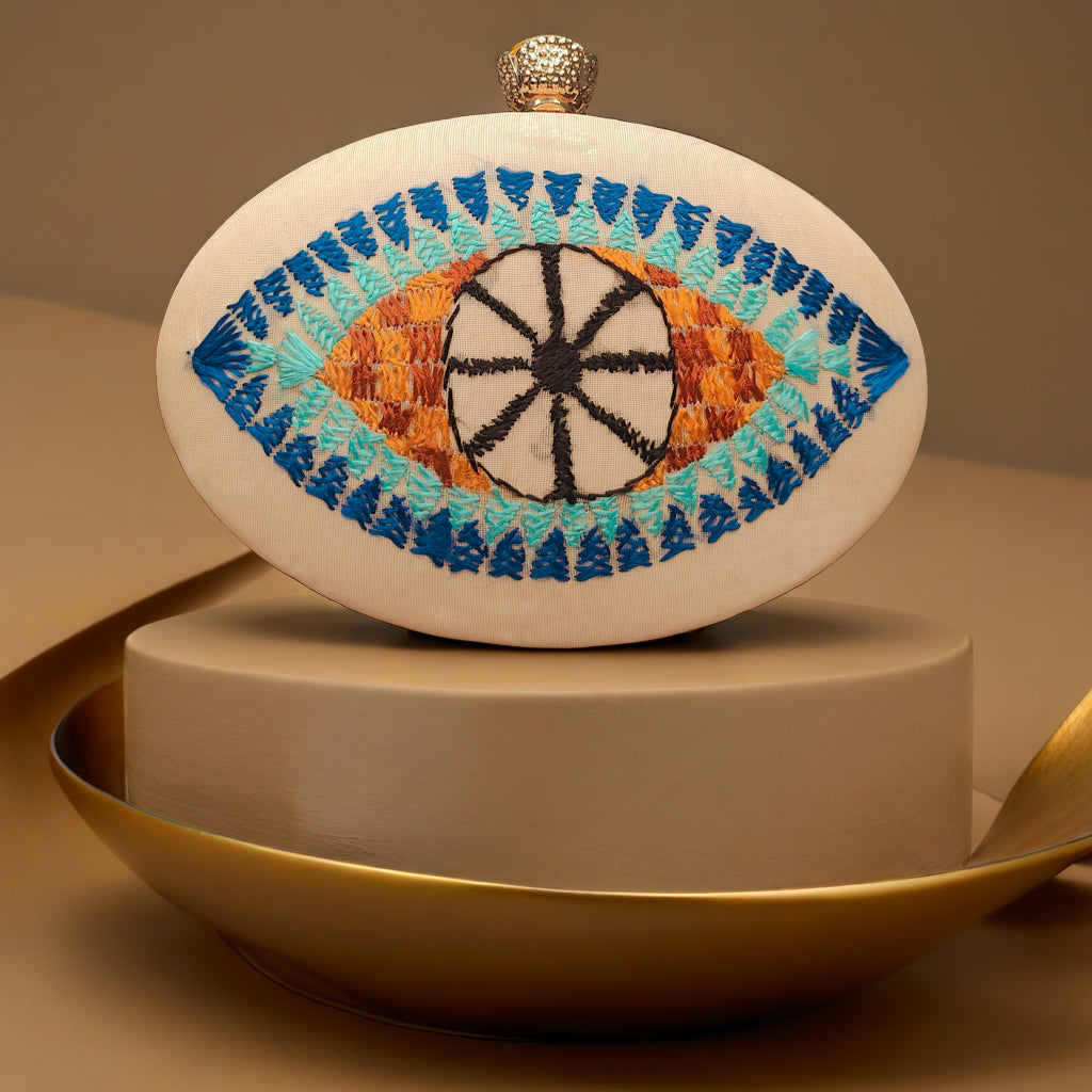 Hand Work Phulkari Clutch - Moonlit Eye