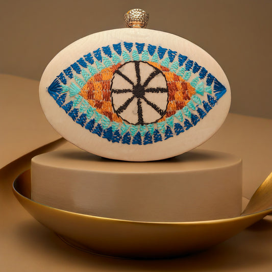 Hand Work Phulkari Clutch - Moonlit Eye