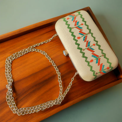 Hand Work Phulkari Clutch - Pure Gold - Rectangle