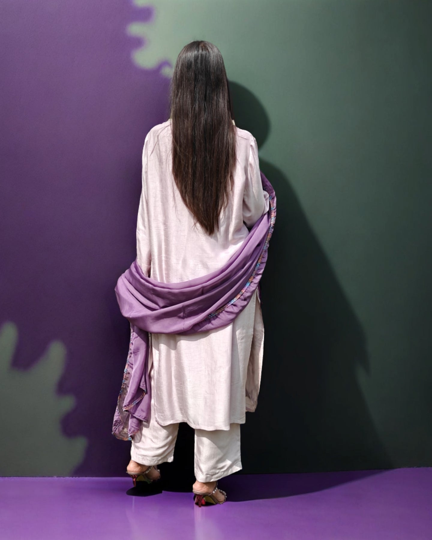 Pure Cotton Silk Hand Embroidered Phulkari Kurti - Dreamy Pastel Lavender
