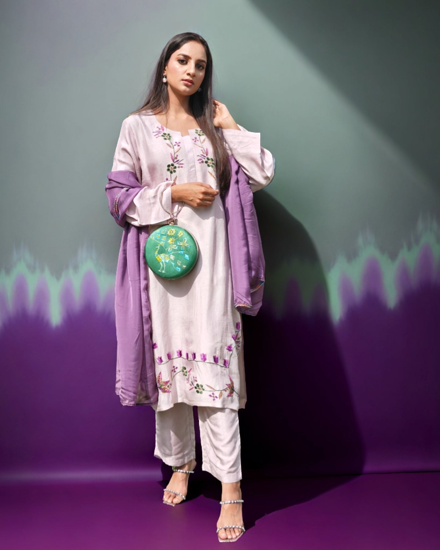 Pure Cotton Silk Hand Embroidered Phulkari Kurti - Dreamy Pastel Lavender