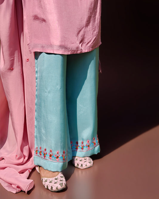 Pure Organza Hand work pants - Turquoise