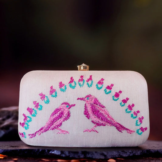 Hand Work Phulkari Clutch - Baby Pink - Rectangle