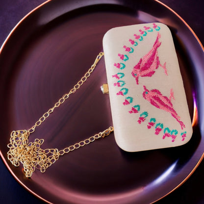 Hand Work Phulkari Clutch - Baby Pink - Rectangle