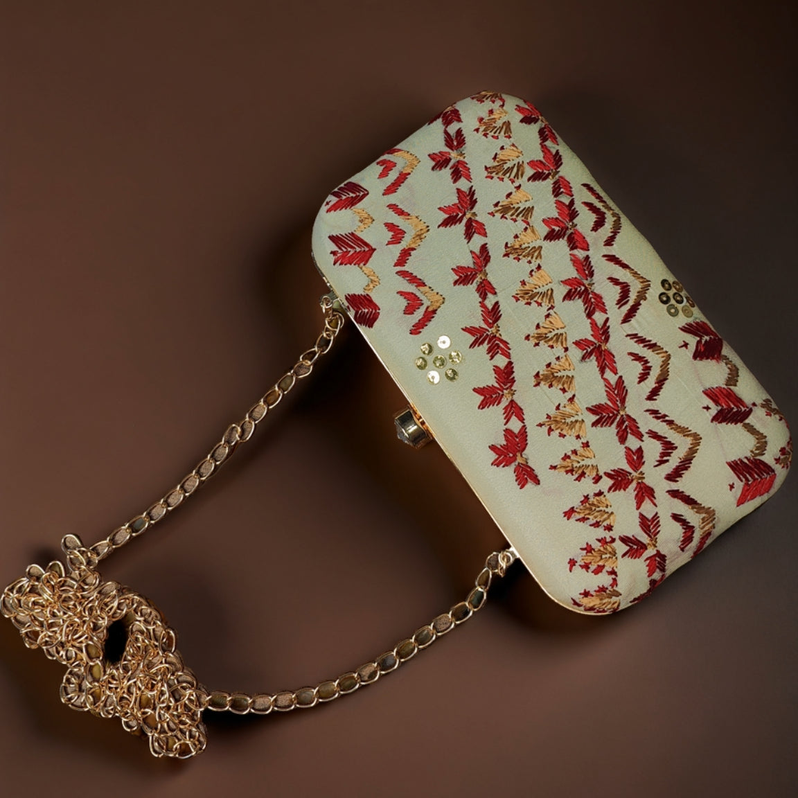 Hand Work Phulkari Clutch - Beige Elegance