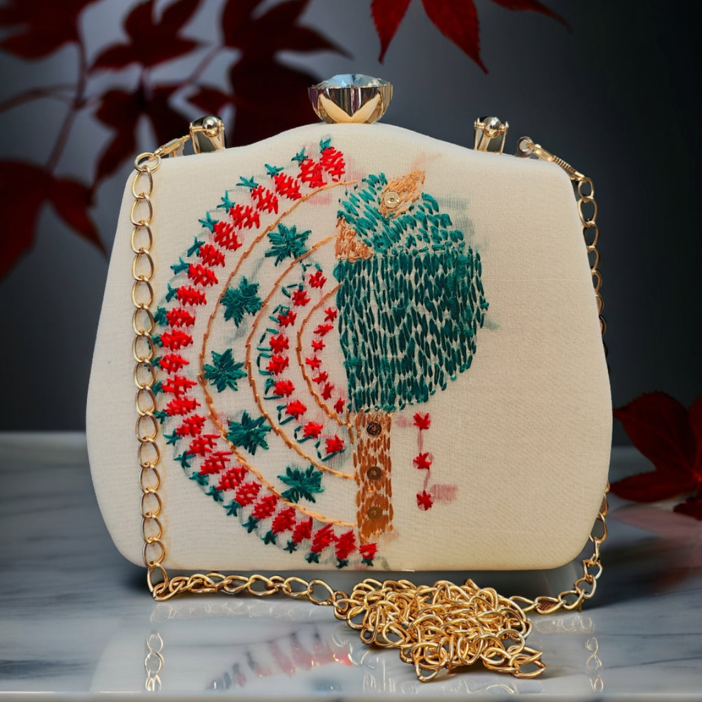 Hand Work Phulkari Clutch - Celestial Dove