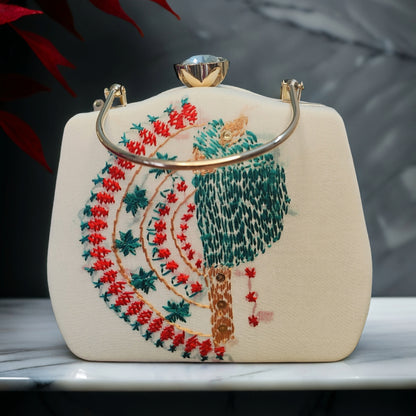 Hand Work Phulkari Clutch - Celestial Dove