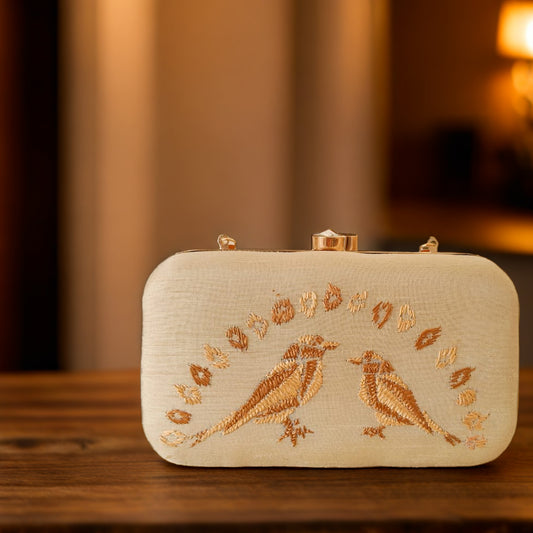 Pure Silk Hand Embroidered Phulkari Clutch - ivory beige fawn + Artisanal + Punjab + Tradition + Women + MakeInIndia + Handicraft +  trend + festival wear + comfort wear + smart wear + trendy wear + indian ethnic + cultural wear + rakhi + diwali + friends wear + date wear + casual wear + indian wear + western wear + trendy attire + fashion + stylish + dinner + clutch + handbag + sling bag + classy + marriage essentials + bride wear + punjab + panjab + handwork + vibrant + signature + trendy + luxury + best