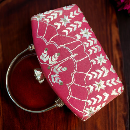 Hand Work Phulkari Clutch - Majenta Elegance