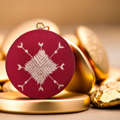 Hand Work Phulkari Clutch - Royal Maroon - Round