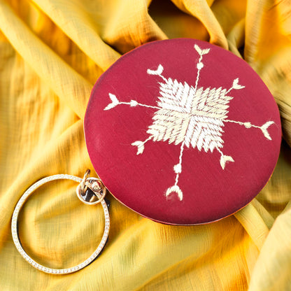 Hand Work Phulkari Clutch - Royal Maroon - Round