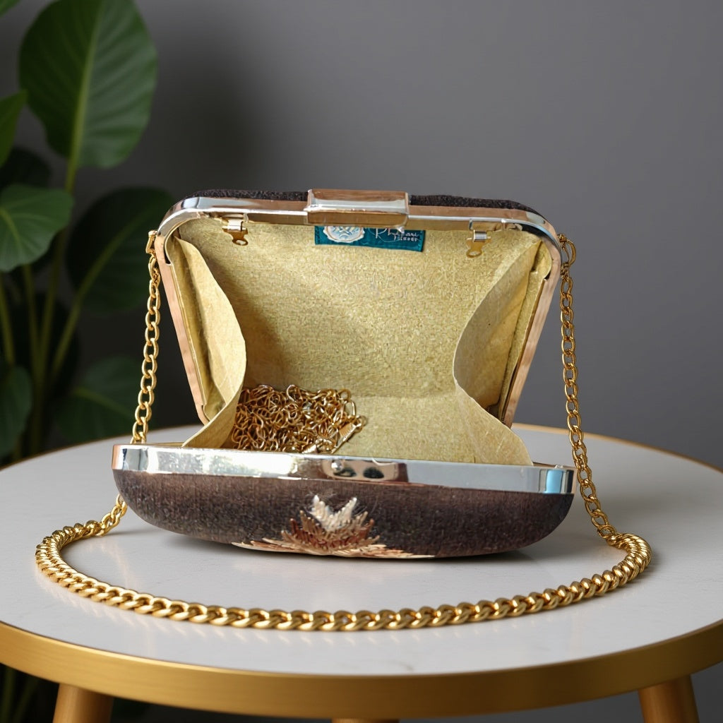 Hand Work Phulkari Clutch - Brown Beauty - Square