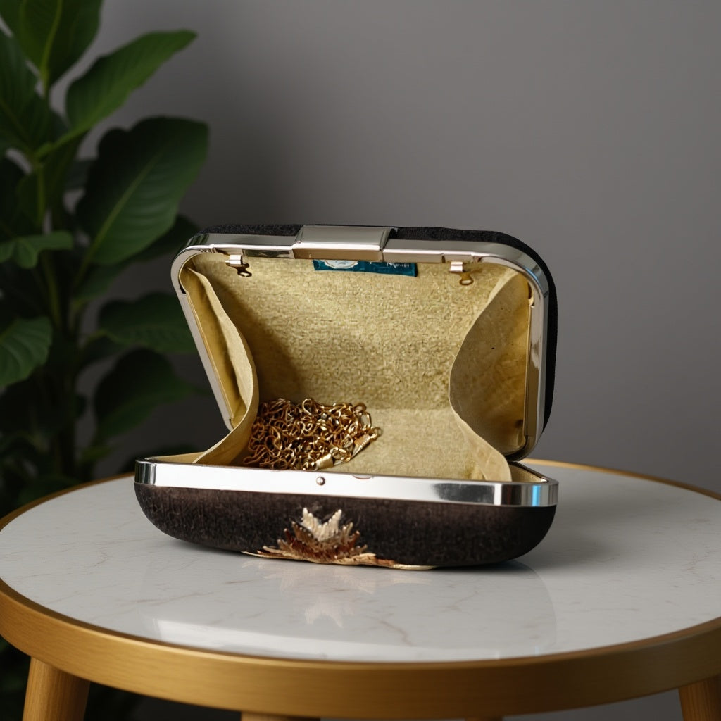 Hand Work Phulkari Clutch - Brown Beauty - Square