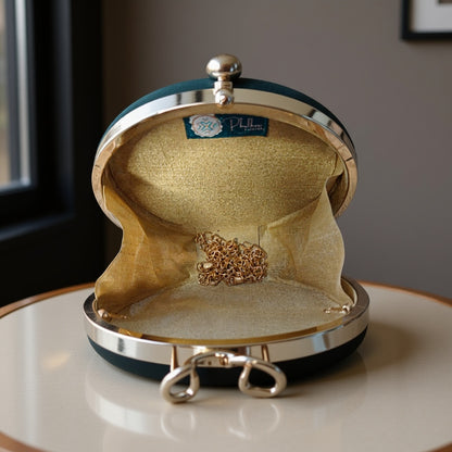 Hand Work Phulkari Clutch - Emerald Green - Round