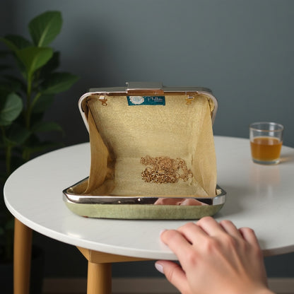 Hand Work Phulkari Clutch - Phool Gaadi - Pastel Green - Square