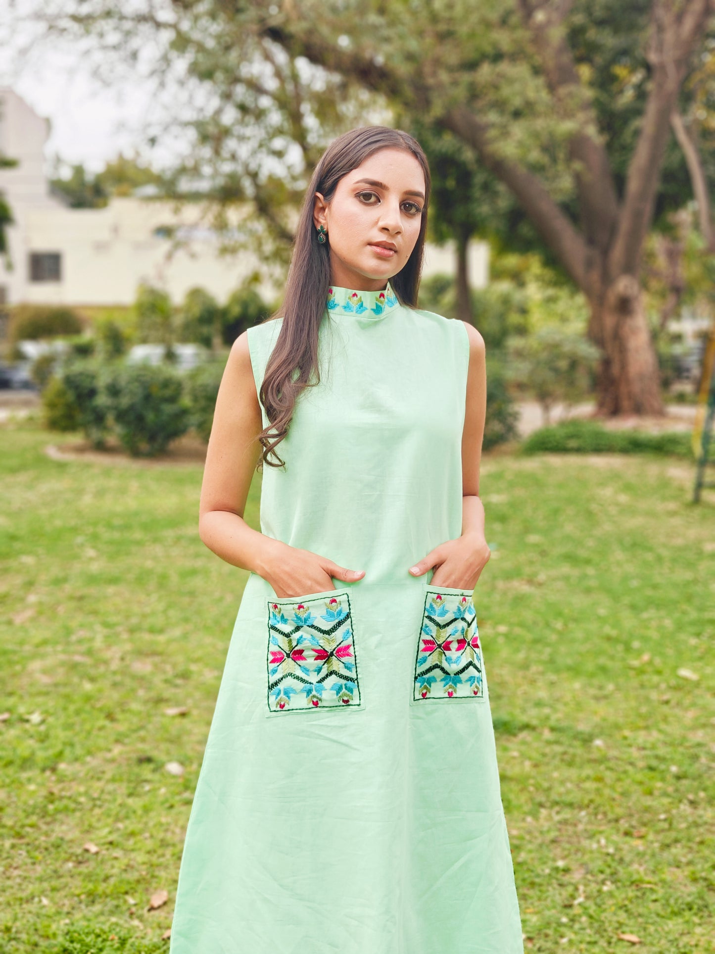 Pure Linen Palazo Pants - Pista Noor Green