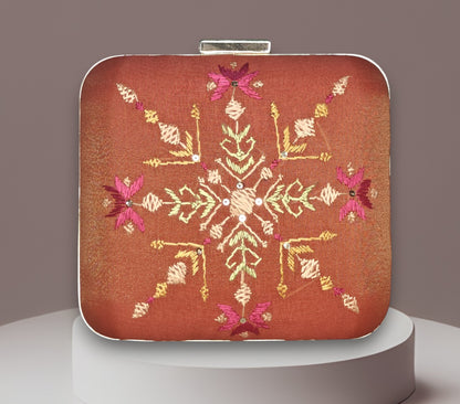Hand Work Phulkari Clutch - Rust Magic - Square