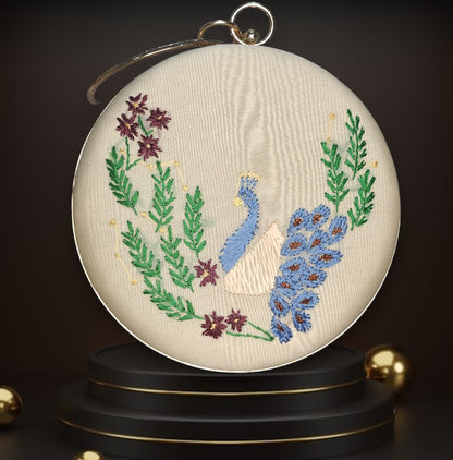 Hand Work Phulkari Clutch - Peacock Magic - beige Round