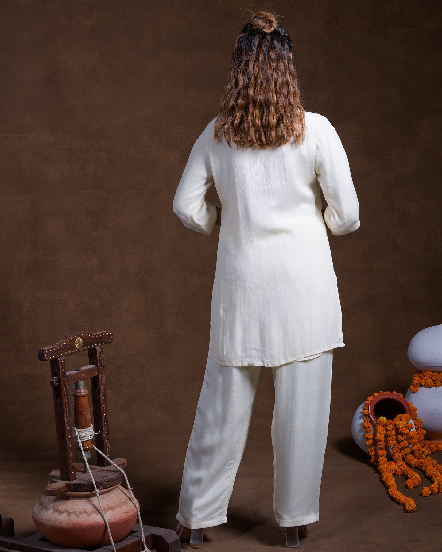 Pure Chinon Silk Hand Embroidered Phulkari top bottom coord set tunic kurti combination set- ivory gold beige cream Colours + Artisanal + Punjab + Tradition + Women + MakeInIndia + Handicraft + trend + festival wear + comfort wear + smart wear + trendy wear + indian ethnic + cultural wear + rakhi + diwali + ganesh cahturthi + friends wear + date wear + casual wear + indian wear + western wear + trendy attire + fashion + stylish + dinner + luxury + premium + royal + signature + clasic + best + top + luxury