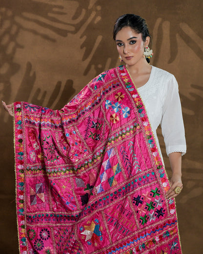 Pure Silk Hand Work Dupatta - Elegance - Unveils the Heritage of Punjab with 52 Motifs (Bawan Bagh)