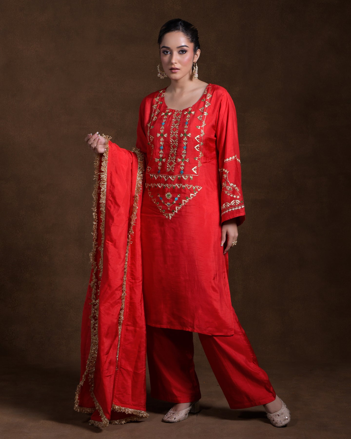 Pure Silk Hand Embroidered Phulkari top bottom suit set tunic kurti pant combination set- heritage red Colours + Artisanal + Punjab + Tradition + Women + MakeInIndia + Handicraft + trend + festival wear + comfort wear + smart wear + trendy wear + indian ethnic + cultural wear + rakhi + diwali + ganesh cahturthi + friends wear + date wear + casual wear + indian wear + western wear + trendy attire + fashion + stylish + dinner + luxury + premium + royal + signature + clasic + prettiest + top + dupatta + shagan