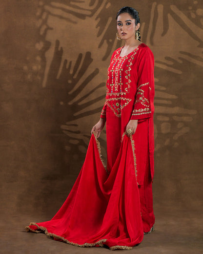 Pure Silk Hand Embroidered Phulkari top bottom suit set tunic kurti pant combination set- heritage red Colours + Artisanal + Punjab + Tradition + Women + MakeInIndia + Handicraft + trend + festival wear + comfort wear + smart wear + trendy wear + indian ethnic + cultural wear + rakhi + diwali + ganesh cahturthi + friends wear + date wear + casual wear + indian wear + western wear + trendy attire + fashion + stylish + dinner + luxury + premium + royal + signature + clasic + prettiest + top rated + new