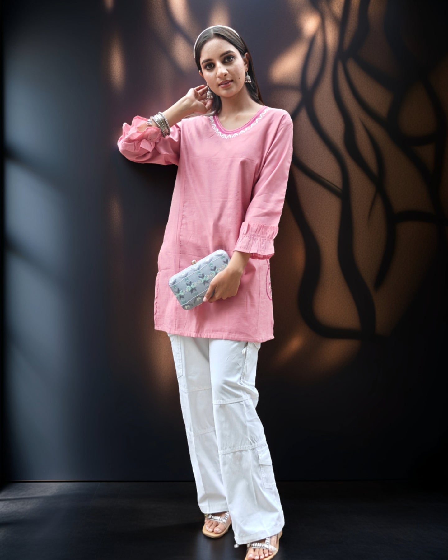 Pure Cotton Silk Hand Work Phulkari Tunic - Rose Grace