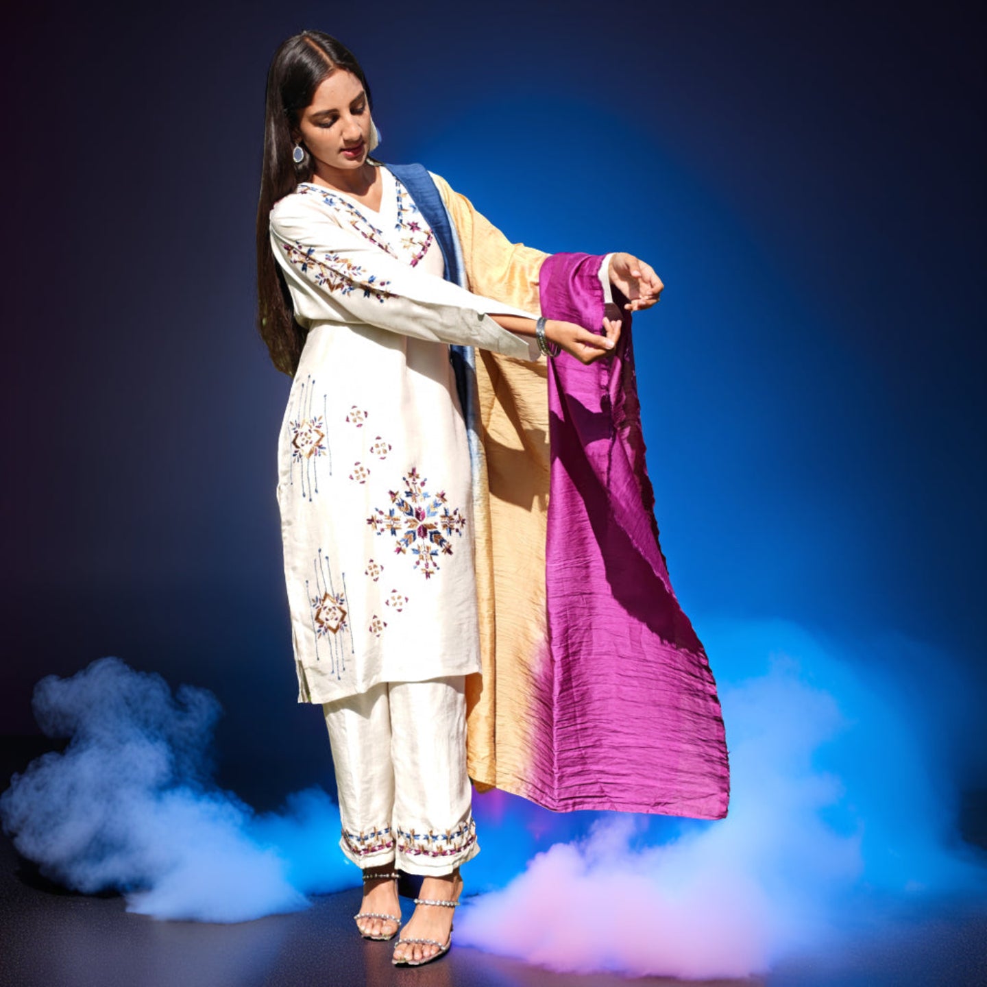 Pure Cotton Silk Triple Shaded Dupatta - Noor-e-gul