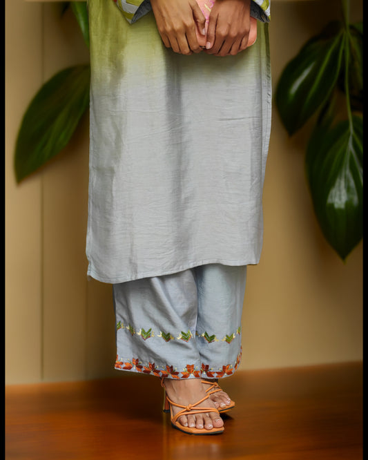 Pure Muslin Hand Work Phulkari Pants - Shaded affair